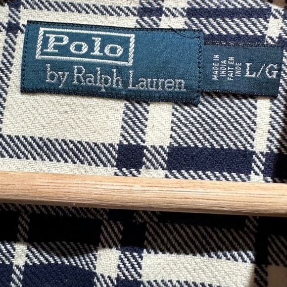 VINTAGE Polo By Ralph Lauren Western Plaid Blue and Cream Button Up Long Sleeve - Picture 3 of 7